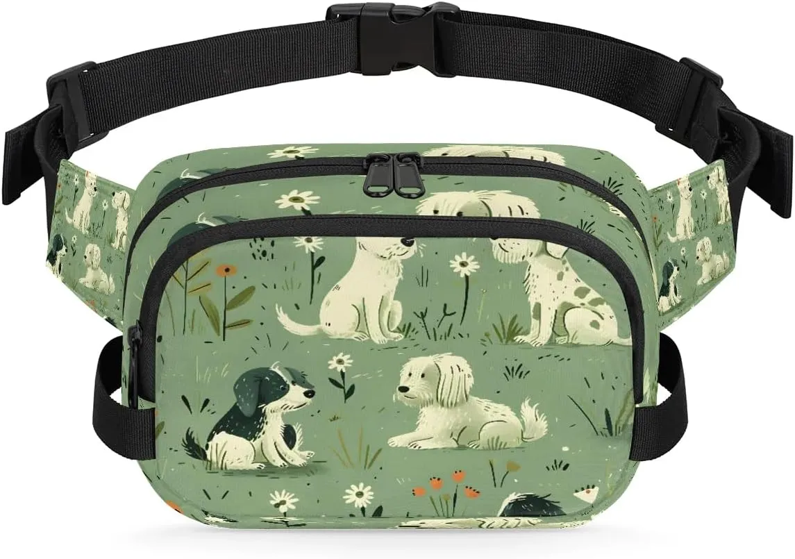 Dogs Lawn Crossbody Bags for Women Trendy Waterproof Fanny Pack with Adjustable Strap Fanny Pack for Travel Shopping Running and Daily Use
