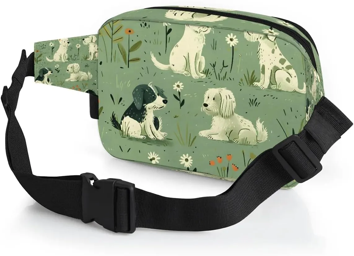 Dogs Lawn Crossbody Bags for Women Trendy Waterproof Fanny Pack with Adjustable Strap Fanny Pack for Travel Shopping Running and Daily Use