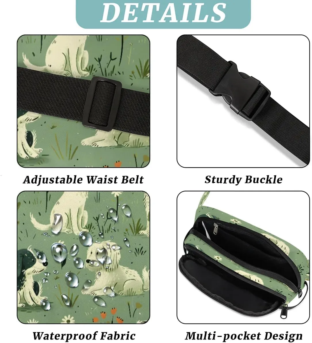 Dogs Lawn Crossbody Bags for Women Trendy Waterproof Fanny Pack with Adjustable Strap Fanny Pack for Travel Shopping Running and Daily Use