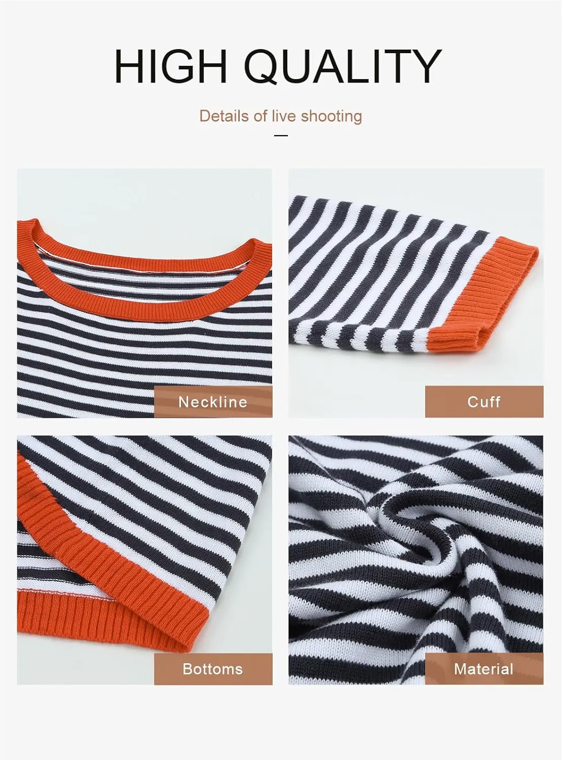 Dokotoo Long Sleeve Shirts for Women Casual Spring Crewneck Striped Color Block Shirt High Low Pullover Sweater Tops