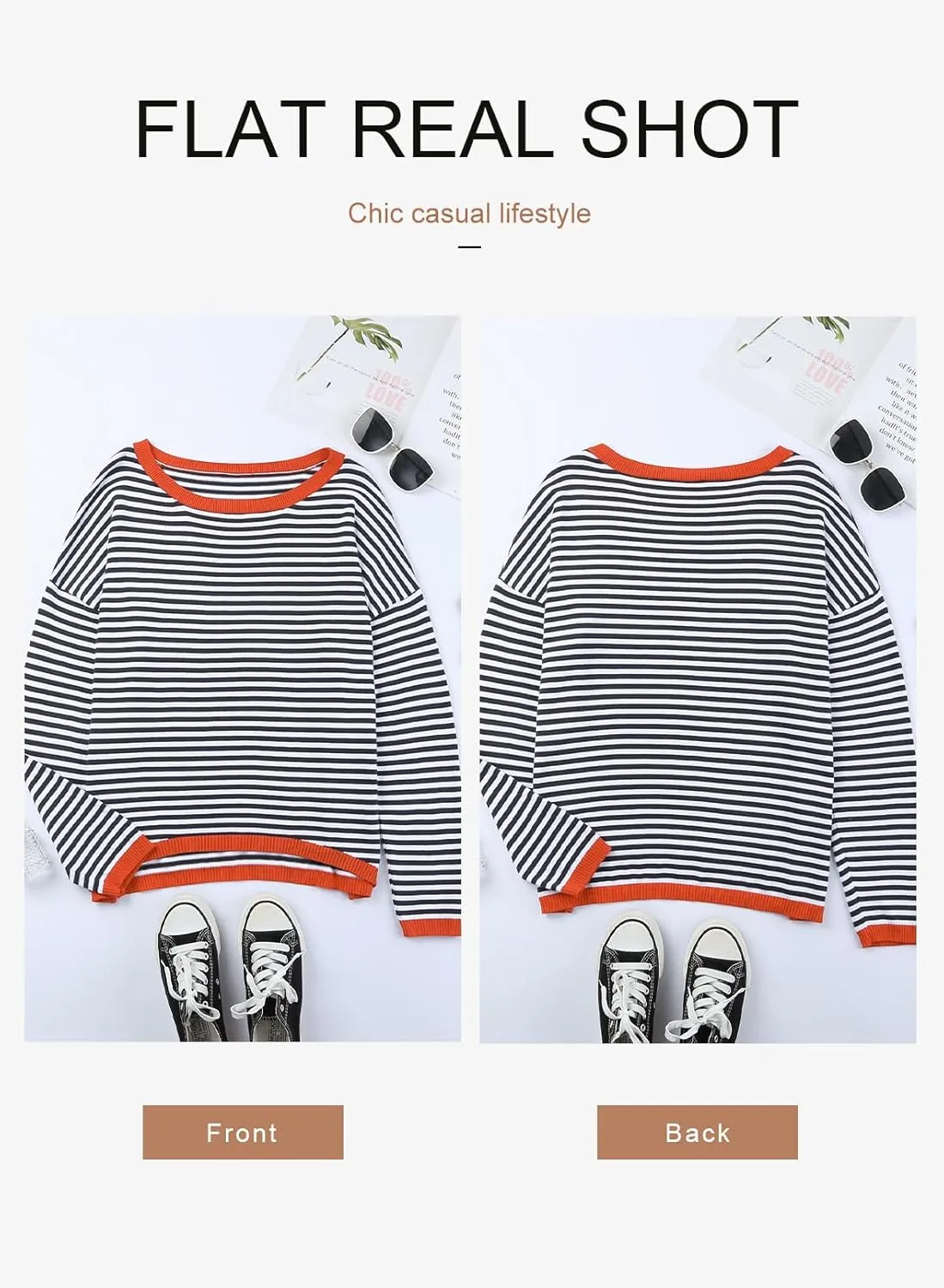Dokotoo Long Sleeve Shirts for Women Casual Spring Crewneck Striped Color Block Shirt High Low Pullover Sweater Tops