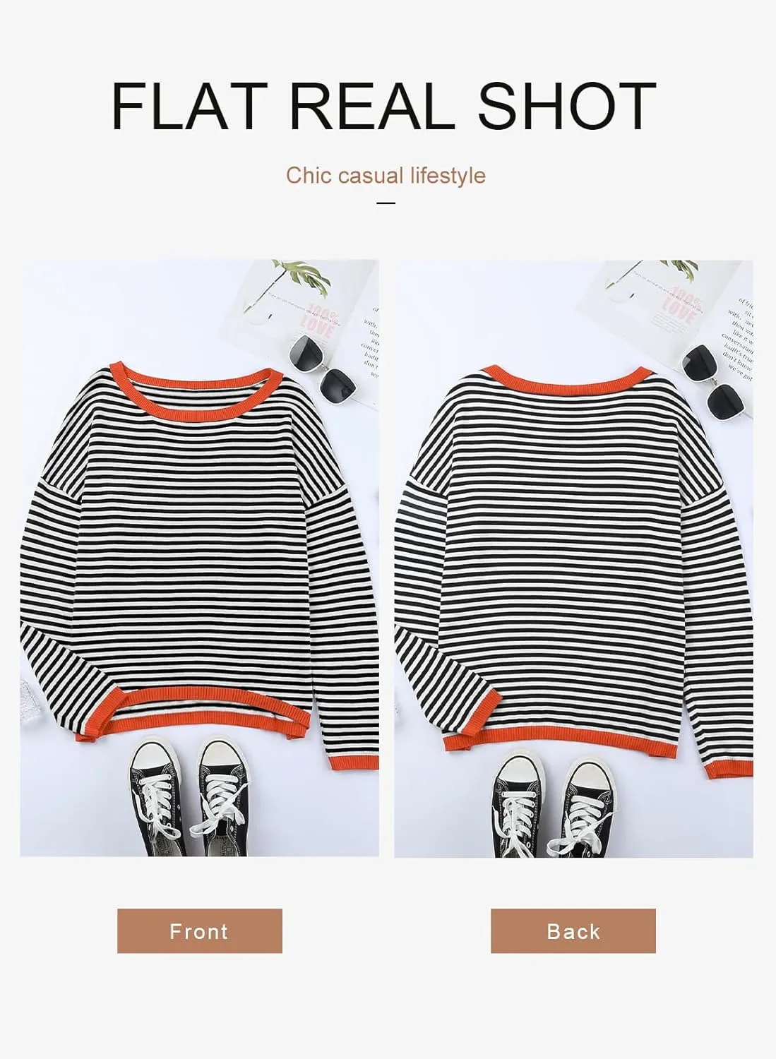 Dokotoo Long Sleeve Shirts for Women Casual Spring Crewneck Striped Color Block Shirt High Low Pullover Sweater Tops