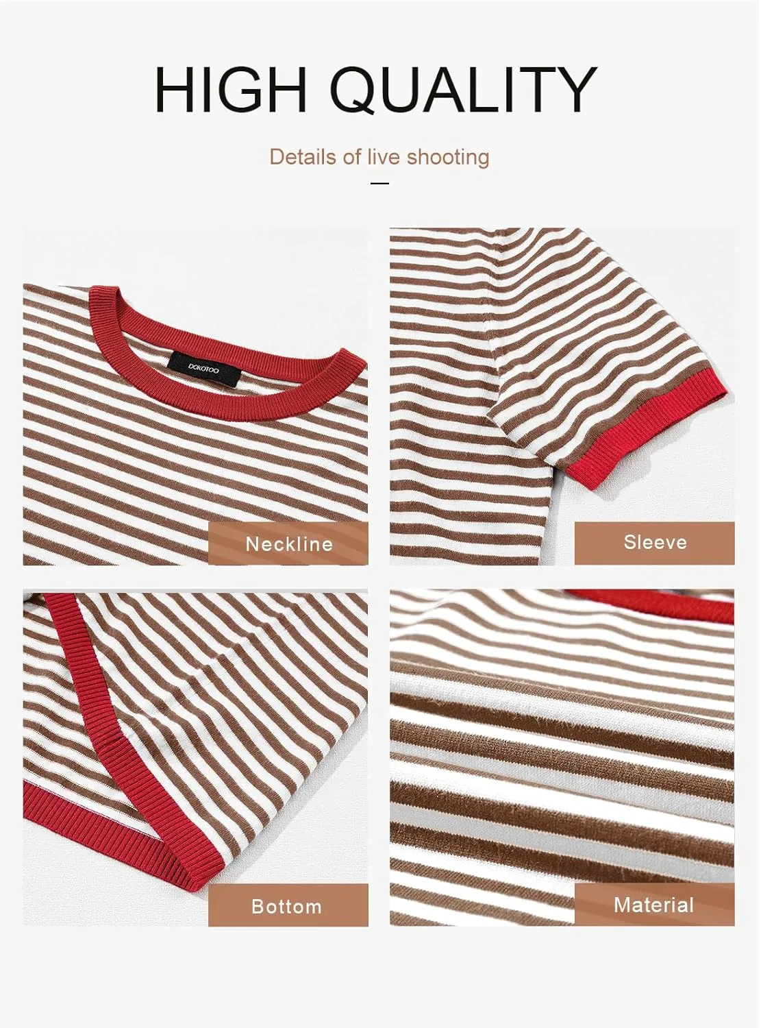 Dokotoo Womens Tops Casual Summer Crewneck Short Sleeve Striped Color Block Knit High Low Trendy Pullover Sweaters