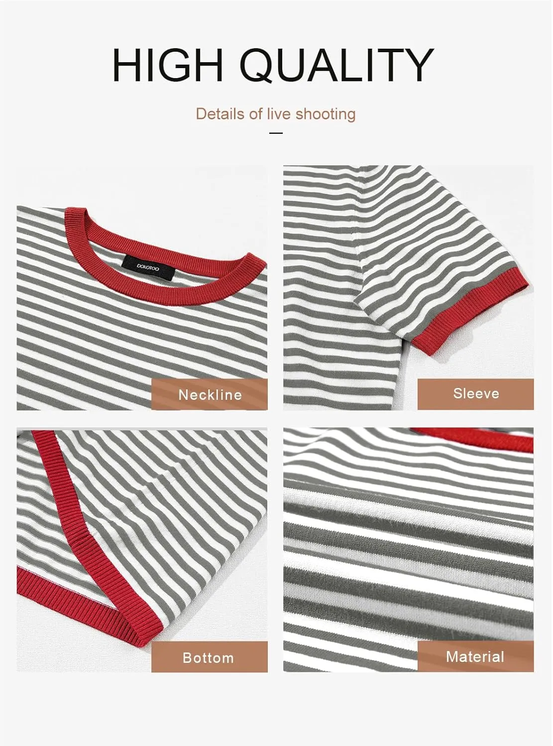 Dokotoo Womens Tops Casual Summer Crewneck Short Sleeve Striped Color Block Knit High Low Trendy Pullover Sweaters