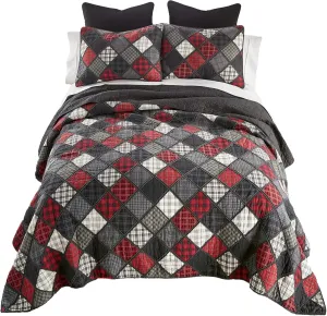 Donna Sharp Lumberjack Cotton Pieced Patchwork Quilted Bedding Set - 3-Piece King Size Quilt Set - Includes 1 Quilt and 2 Pillow Shams - Machine Washable - Perfect for Rustic Decor