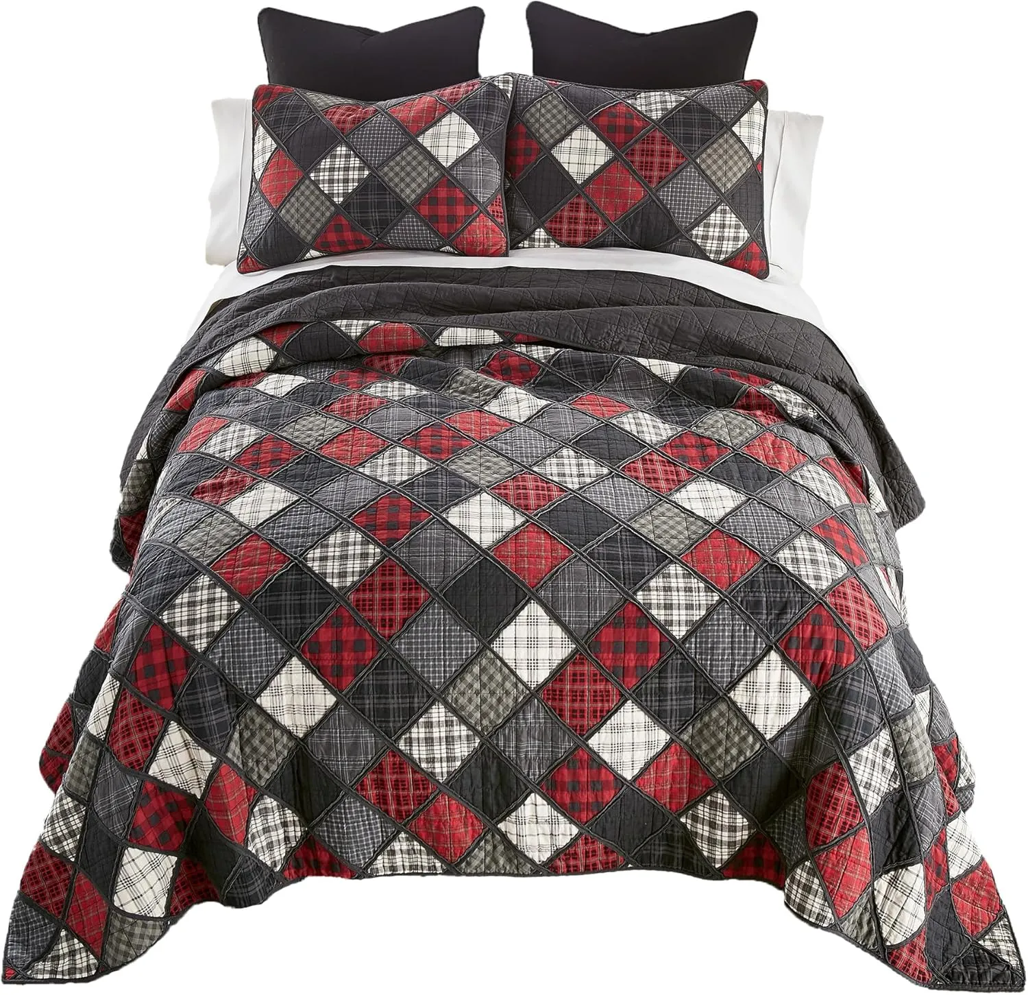 Donna Sharp Lumberjack Cotton Pieced Patchwork Quilted Bedding Set - 3-Piece King Size Quilt Set - Includes 1 Quilt and 2 Pillow Shams - Machine Washable - Perfect for Rustic Decor