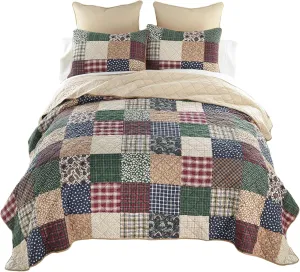 Donna Sharp Rustic Paisley Pieced Patchwork Cotton Quilted Bedding Set - 3-Piece Queen Size Quilt Set - Includes 1 Quilt and 2 Pillow Shams - Machine Washable - Perfect for Rustic Decor