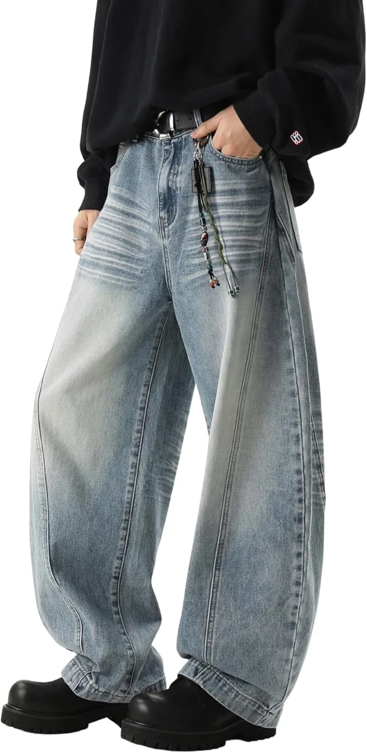 DOSLAVIDA Baggy Jeans Y2K Jnco Jeans Hip Hop Vintage Denim Pants Skater Casual Wide Leg Trousers