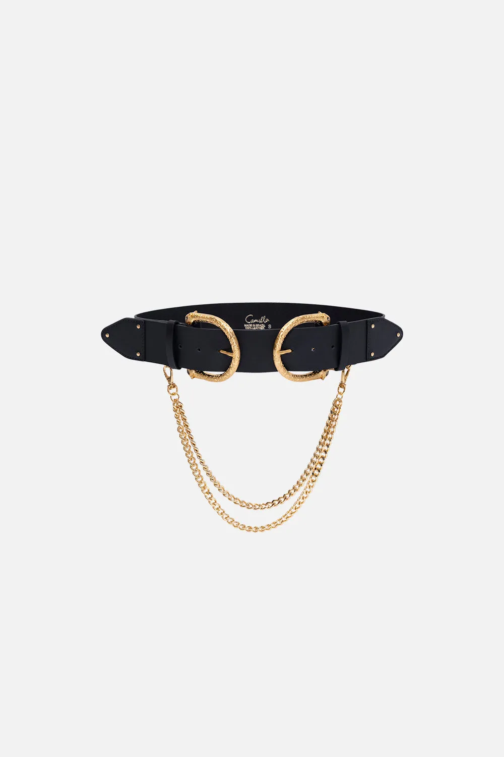 DOUBLE LEOPARD BUCKLE BELT SOLID BLACK