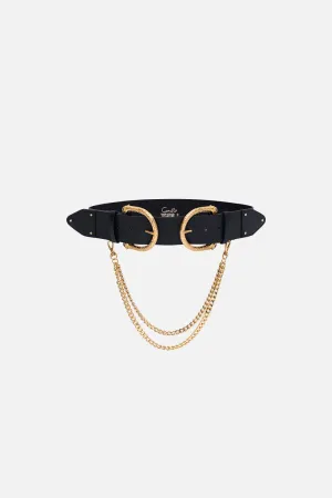 DOUBLE LEOPARD BUCKLE BELT SOLID BLACK