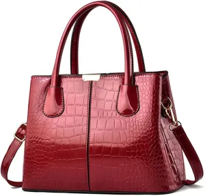 Downupdown Women Handbags Classic Top Handle Purse Shiny Patent Leather Crocodile Pattern Totes Stylish Satchel Shoulder Bag