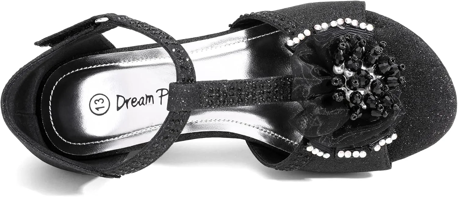 DREAM PAIRS Girls Sandals Low Heel Dress Pump Ankle T Strap Flower Shoes Toddler/Little Kid/Big Kid