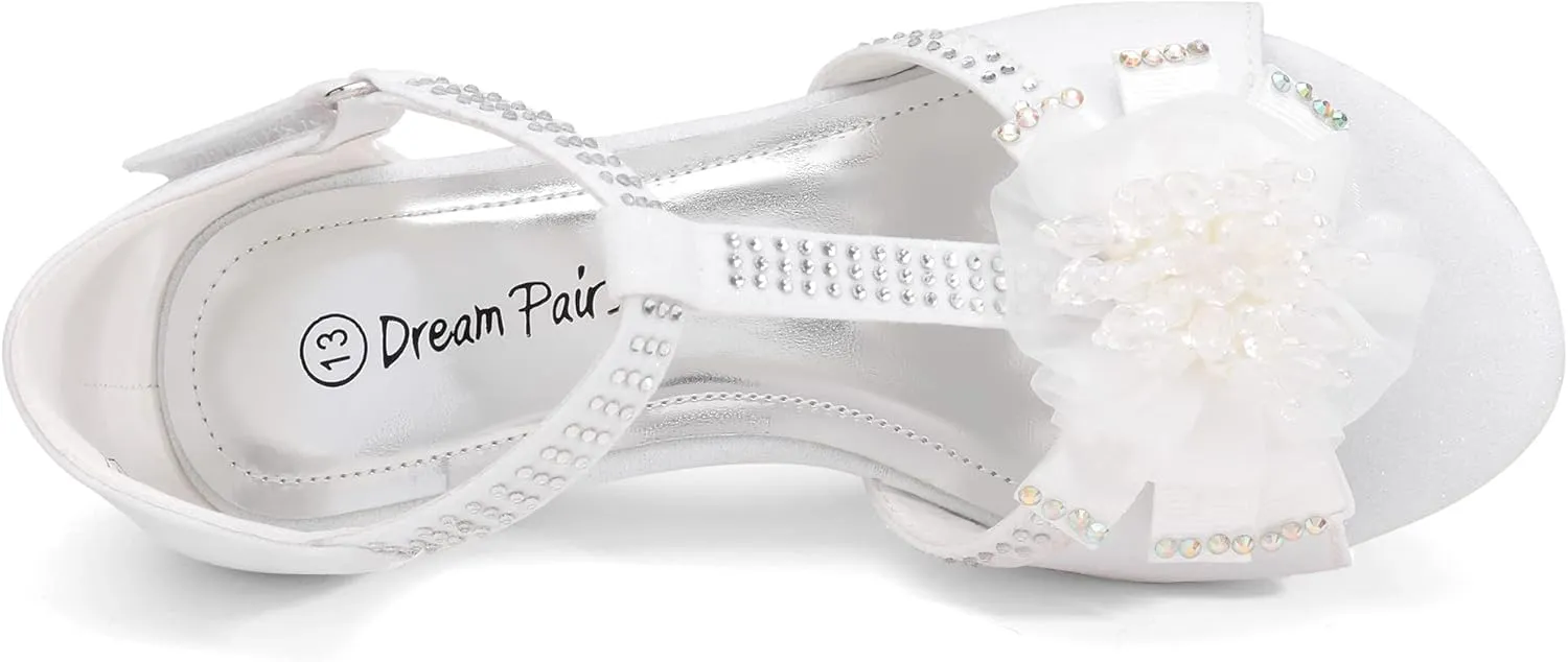 DREAM PAIRS Girls Sandals Low Heel Dress Pump Ankle T Strap Flower Shoes Toddler/Little Kid/Big Kid