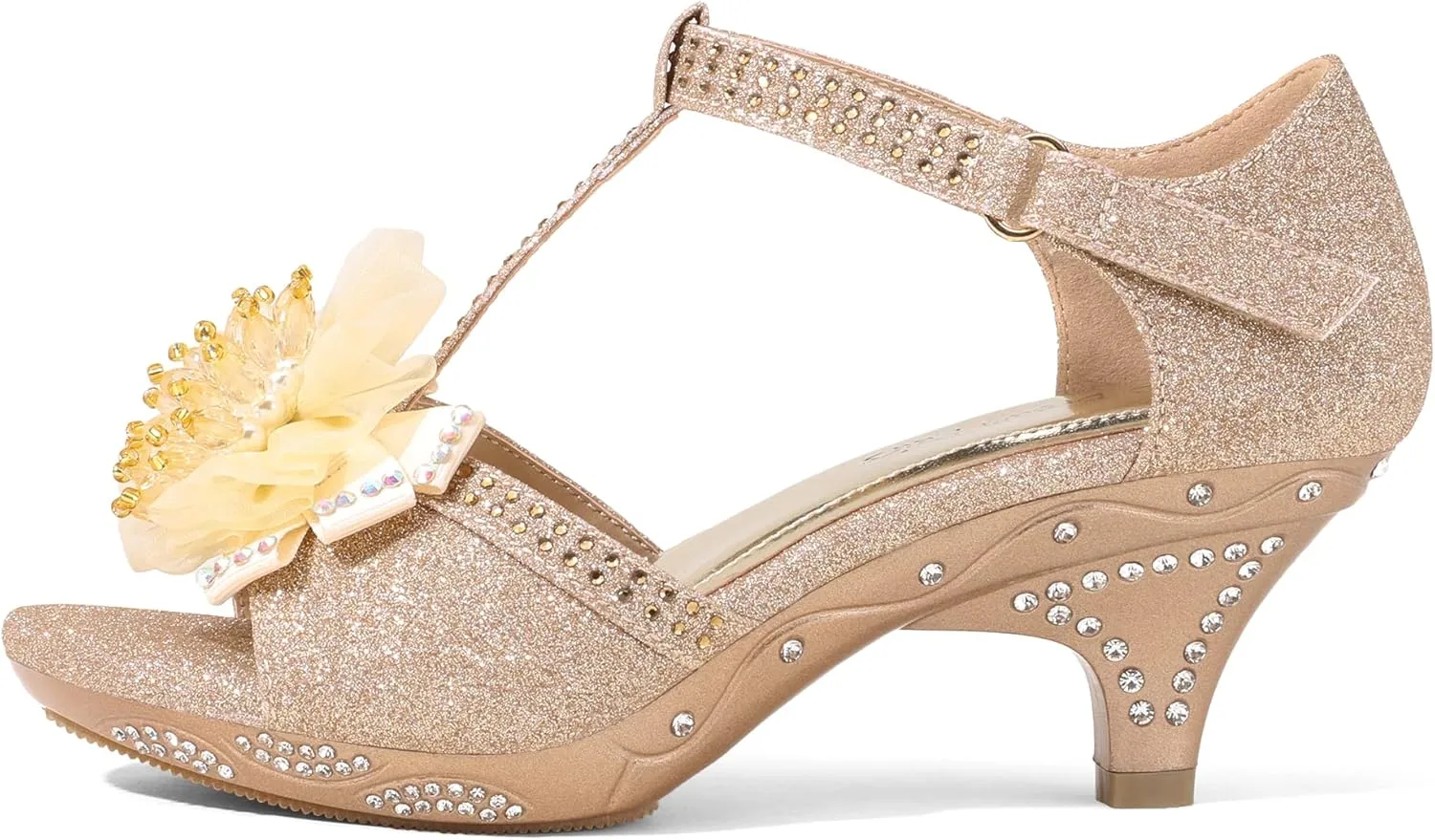 DREAM PAIRS Girls Sandals Low Heel Dress Pump Ankle T Strap Flower Shoes Toddler/Little Kid/Big Kid