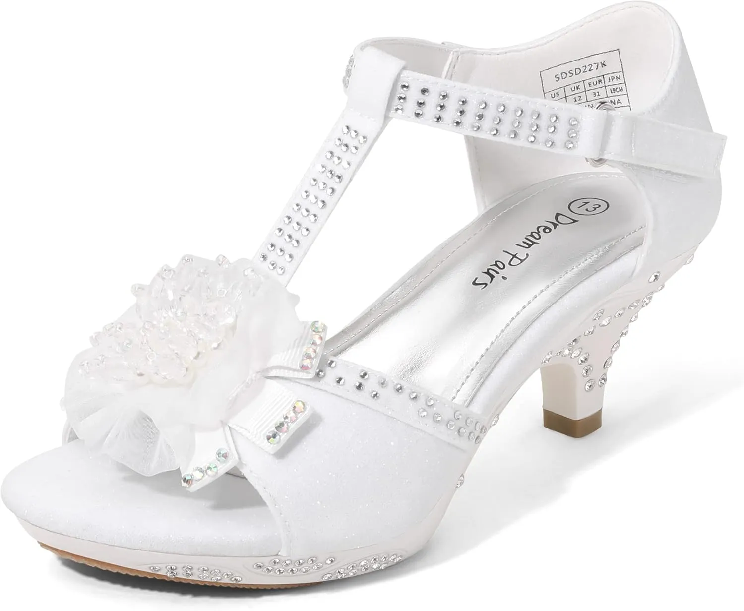 DREAM PAIRS Girls Sandals Low Heel Dress Pump Ankle T Strap Flower Shoes Toddler/Little Kid/Big Kid