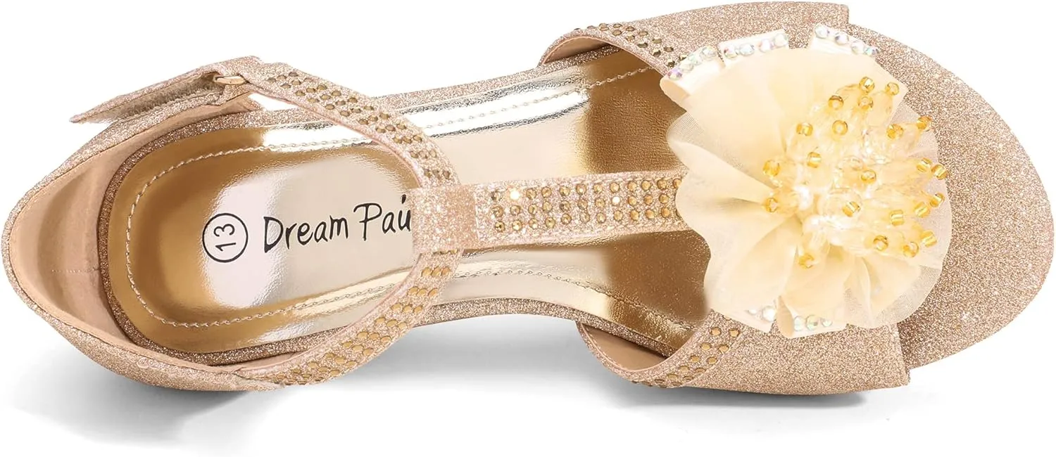 DREAM PAIRS Girls Sandals Low Heel Dress Pump Ankle T Strap Flower Shoes Toddler/Little Kid/Big Kid