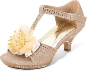 DREAM PAIRS Girls Sandals Low Heel Dress Pump Ankle T Strap Flower Shoes Toddler/Little Kid/Big Kid