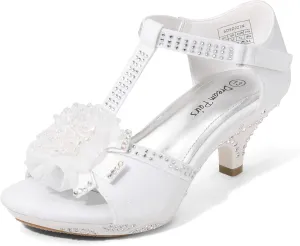 DREAM PAIRS Girls Sandals Low Heel Dress Pump Ankle T Strap Flower Shoes Toddler/Little Kid/Big Kid