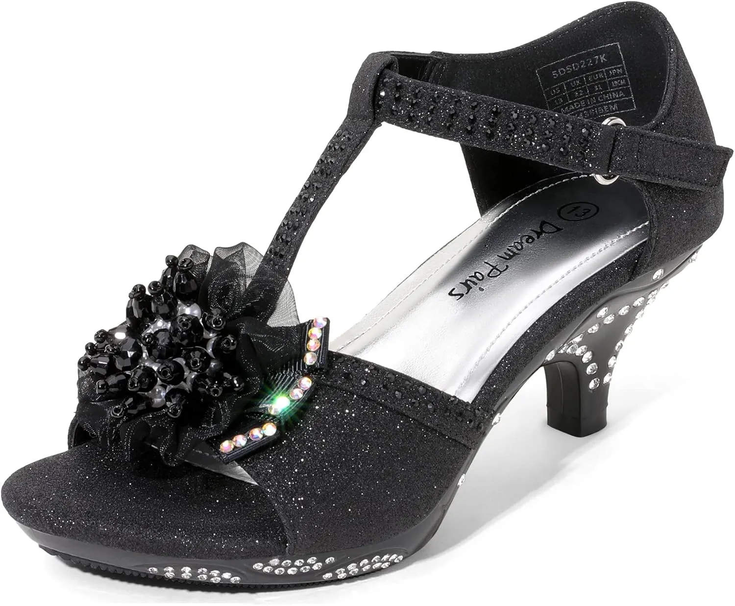 DREAM PAIRS Girls Sandals Low Heel Dress Pump Ankle T Strap Flower Shoes Toddler/Little Kid/Big Kid