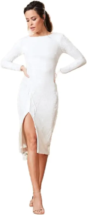 Dress the Population Women's Natalie Long Sleeve Stretch Sequin Midi Sheath Dress