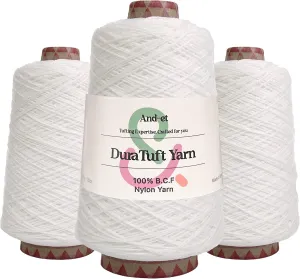 DuraTuft Yarn 45 Vibrant Colors Tufting Nylon Yarn Pack - Ideal for Crochet, Craft Projects -100% B.C.F. - 3 Cones x 1.66lbs -180yards -Perfect for Rug Weaving and Knitting (01 White)