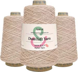 DuraTuft Yarn 45 Vibrant Colors Tufting Nylon Yarn Pack - Ideal for Crochet, Craft Projects -100% B.C.F. - 3 Cones x 1.66lbs -180yards -Perfect for Rug Weaving and Knitting (03 Pink Beige)
