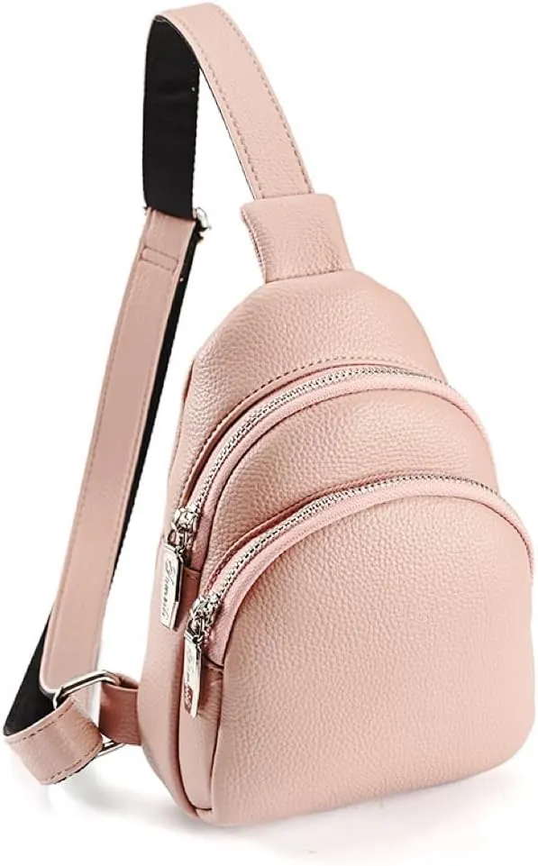 DYJ Sling Bag for Women,Lightweight Shoulder Chest Multi-Pocket Pack Bag, Leather Travel Purse and Gifts