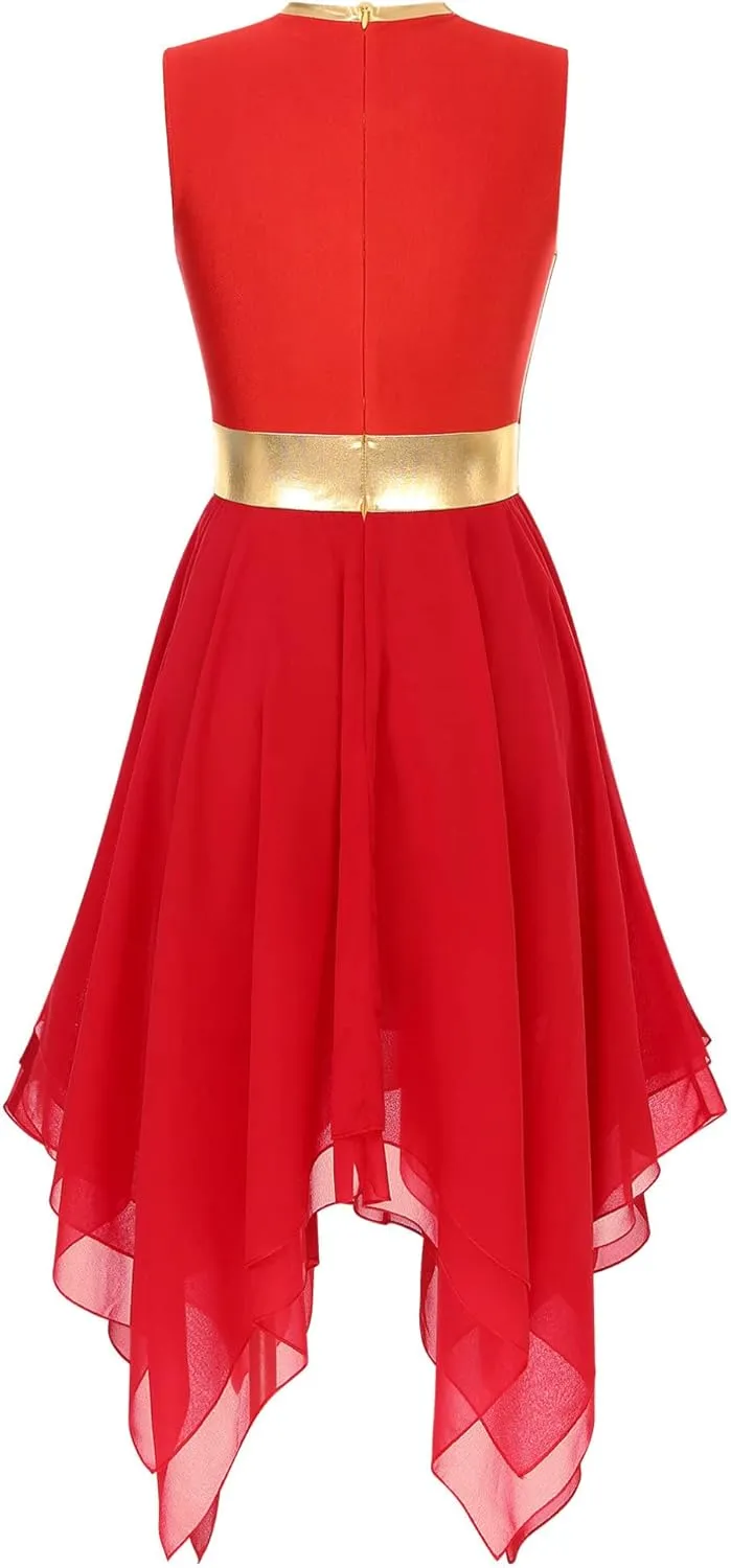 easyforever Womens Lyrical Liturgical Praise Dance Dress Gold Color Block Metallic Irregular Worship Costume