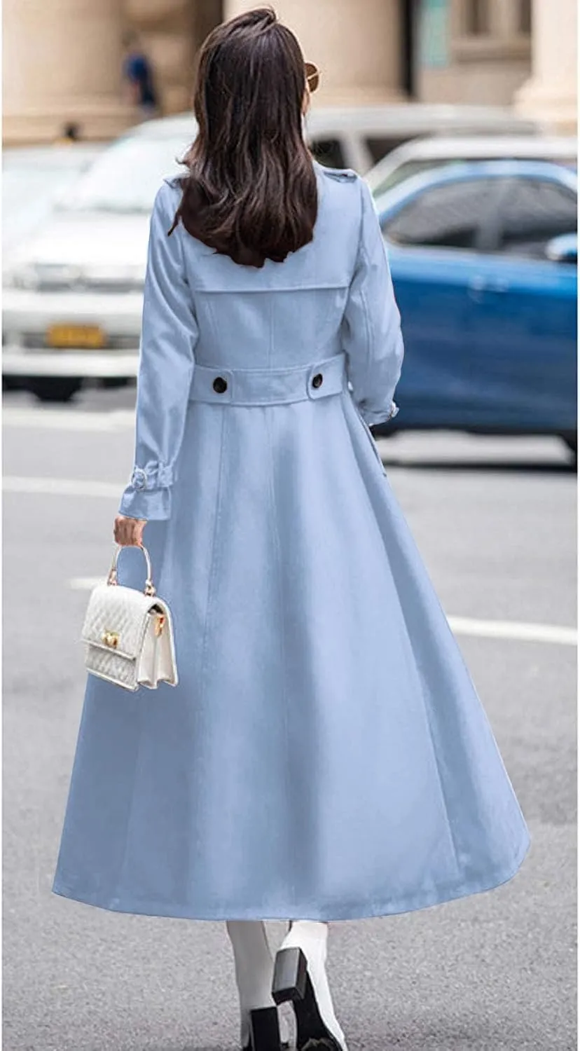 ebossy Women's Double Breasted Duster Trench Coat Slim Full Length Maxi Long Overcoat