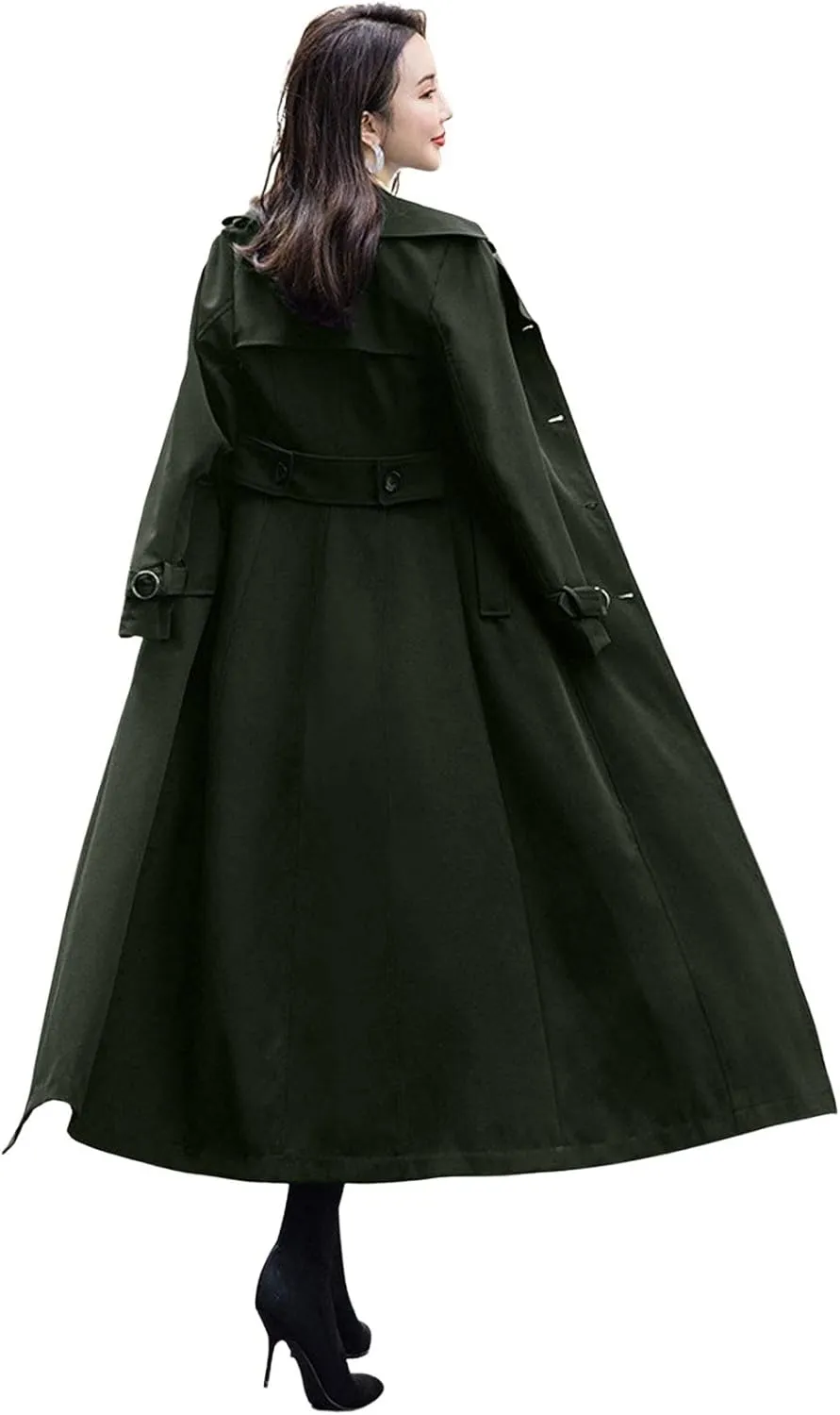 ebossy Women's Double Breasted Duster Trench Coat Slim Full Length Maxi Long Overcoat