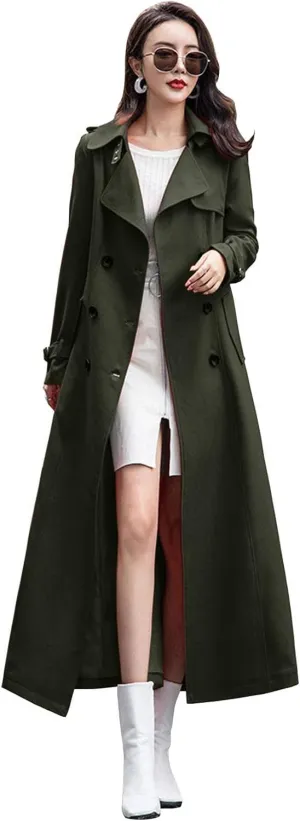ebossy Women's Double Breasted Duster Trench Coat Slim Full Length Maxi Long Overcoat