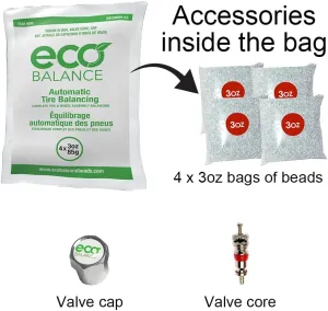 ECO Balance 03-EB4 Centrifugal Force Tire/Wheel Balancing Beads - Off-Road Vehicles, Light Duty Truck Tires, (4) 3oz Balance Bead Bags, (4) Valve Caps and Cores