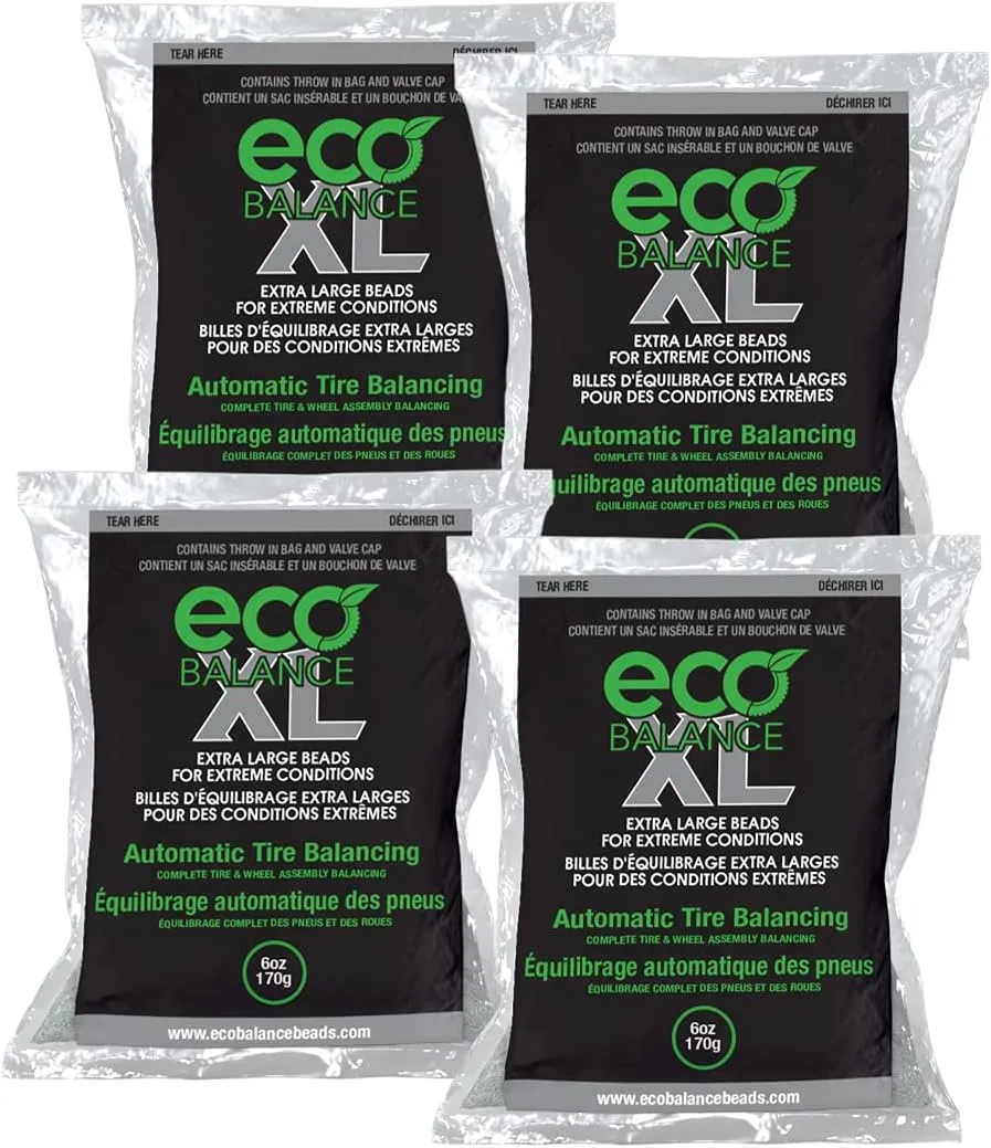 ECO Balance 06-ECOXL4 ECO XL Extreme Condition Tire/Wheel Balancing Beads - Off-Road Vehicles, Light Duty Truck Tires, (4) 6oz Balance Bead Bags, (4) Valve Caps