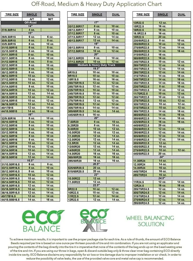 ECO Balance 06-ECOXL4 ECO XL Extreme Condition Tire/Wheel Balancing Beads - Off-Road Vehicles, Light Duty Truck Tires, (4) 6oz Balance Bead Bags, (4) Valve Caps