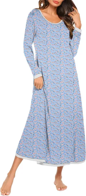 Ekouaer Nightgown Women Long Sleeve Sleepwear Full Length Long Nightshirt Soft Loungewear S-4XL