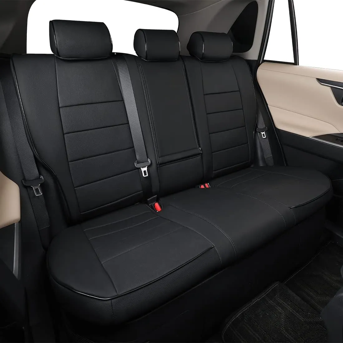 EKR Custom Fit Car Seat Covers for Select Hyundai KONA 2018 2019 2020 2021 2022 2023 - Leather(Black)