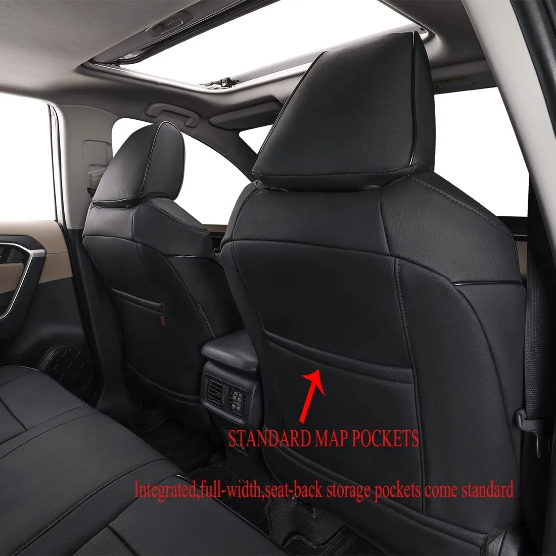 EKR Custom Fit Car Seat Covers for Select Hyundai KONA 2018 2019 2020 2021 2022 2023 - Leather(Black)