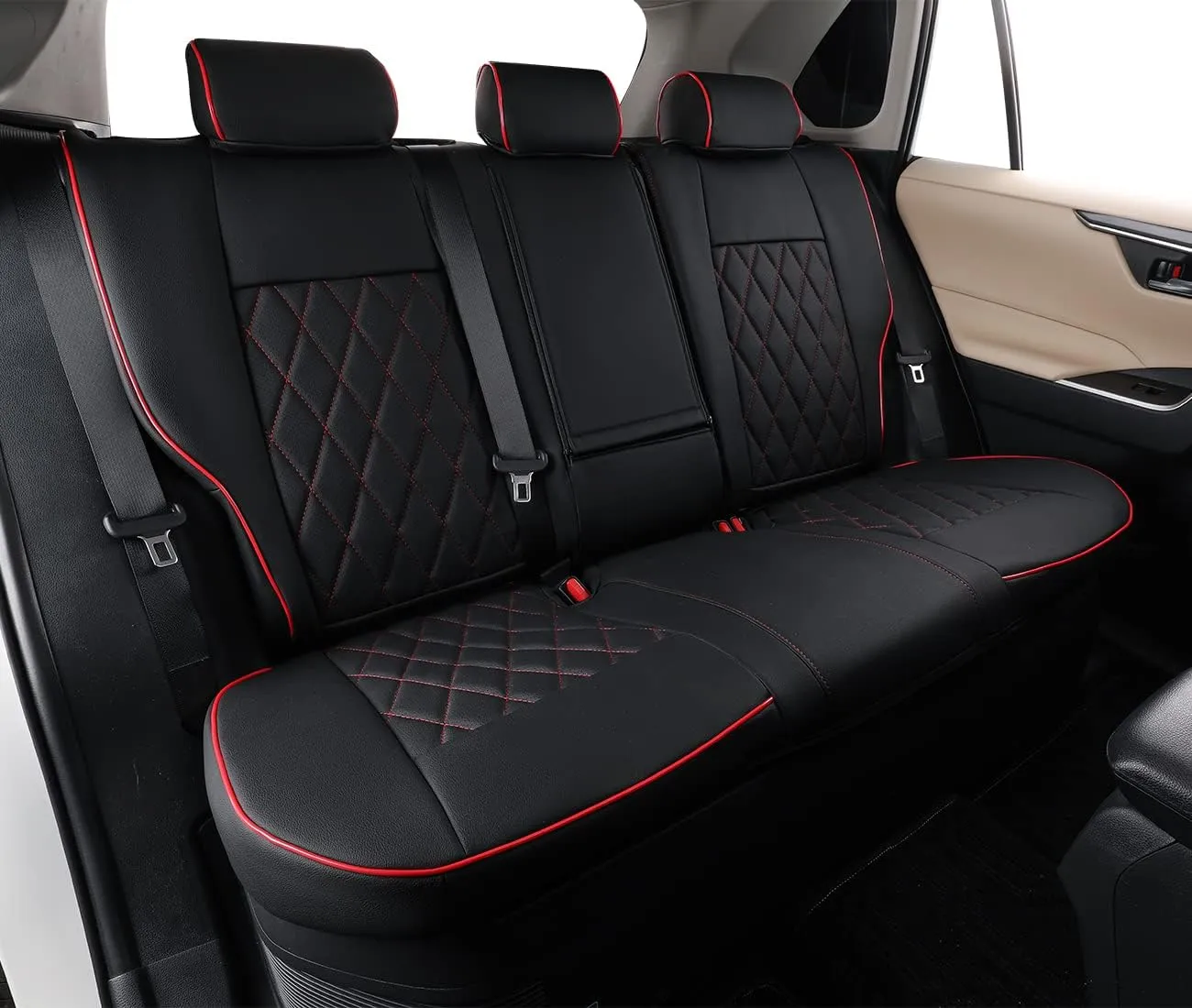 EKR Custom Fit Challenger Car Seat Covers for Select Dodge Challenger SRT,RT,GT,SXT,T/A 2015 2016 2017 2018 2019 2020 2021 2022 2023 -Full Set -Leather (Black with Red Piping)