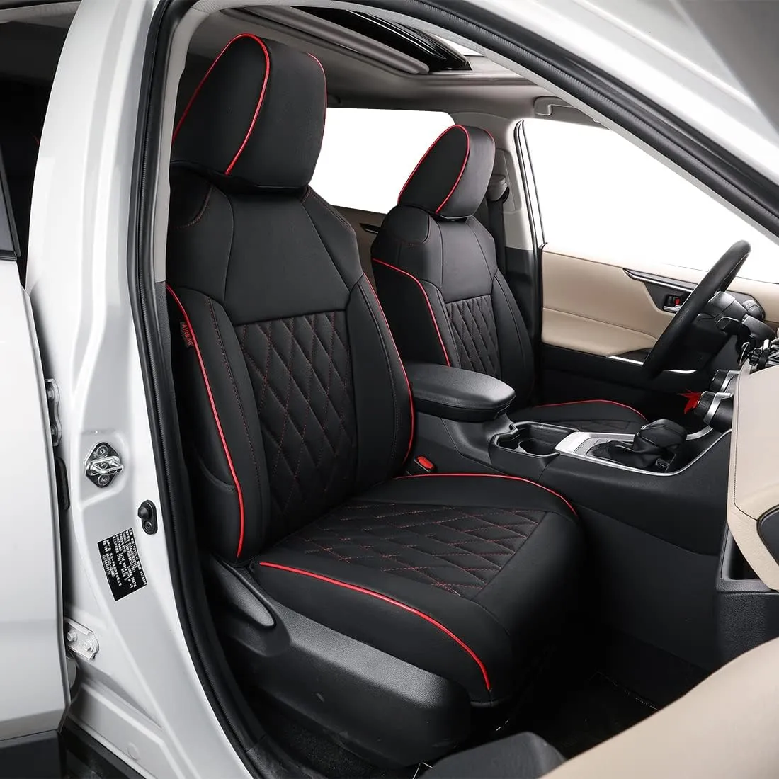 EKR Custom Fit Challenger Car Seat Covers for Select Dodge Challenger SRT,RT,GT,SXT,T/A 2015 2016 2017 2018 2019 2020 2021 2022 2023 -Full Set -Leather (Black with Red Piping)