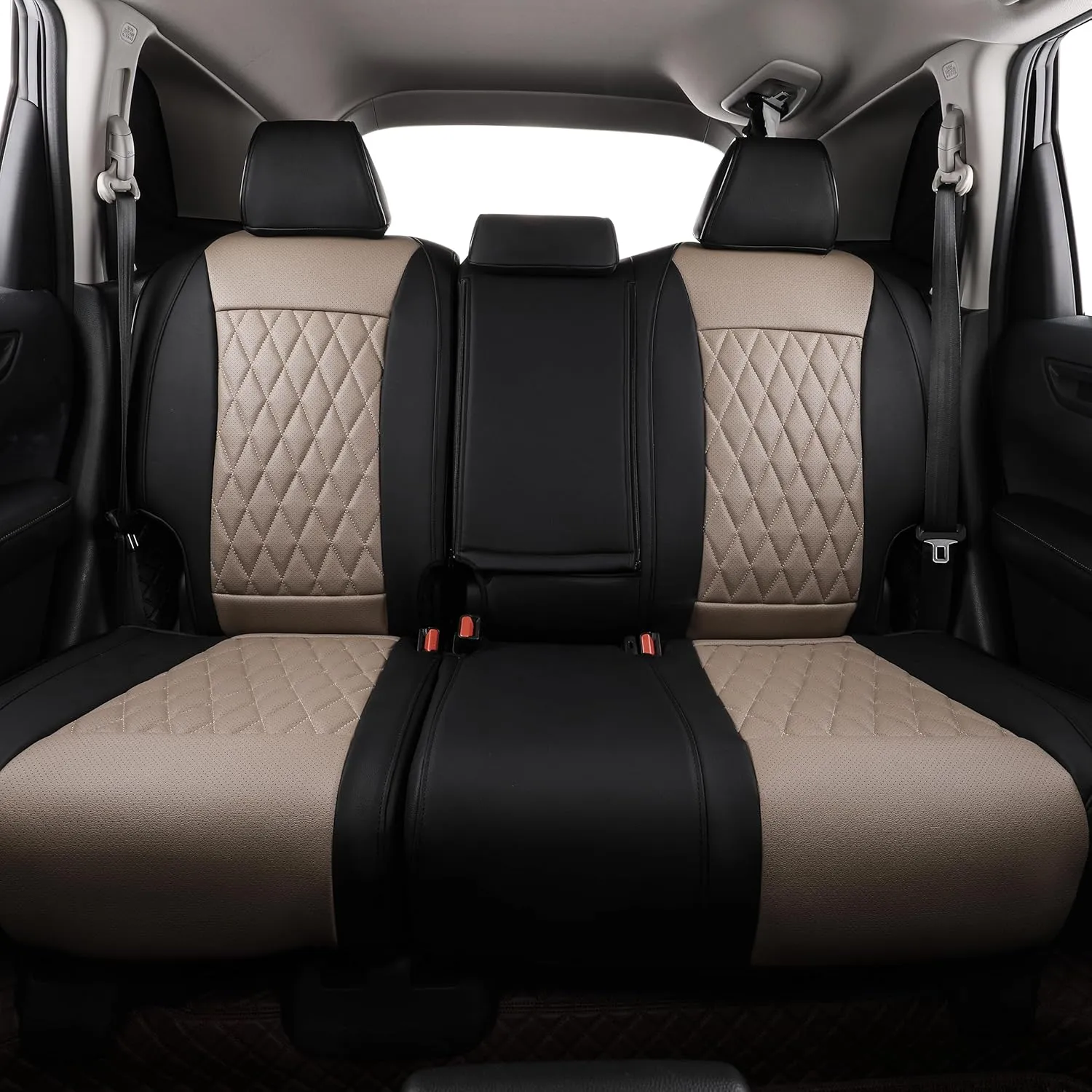 EKR Custom Fit CRV Seat Covers for Select Honda CRV 2017 2018 2019 2020 2021 2022 - Full Set, Leather (Black/Tan)