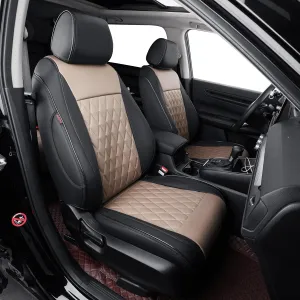 EKR Custom Fit CRV Seat Covers for Select Honda CRV 2017 2018 2019 2020 2021 2022 - Full Set, Leather (Black/Tan)