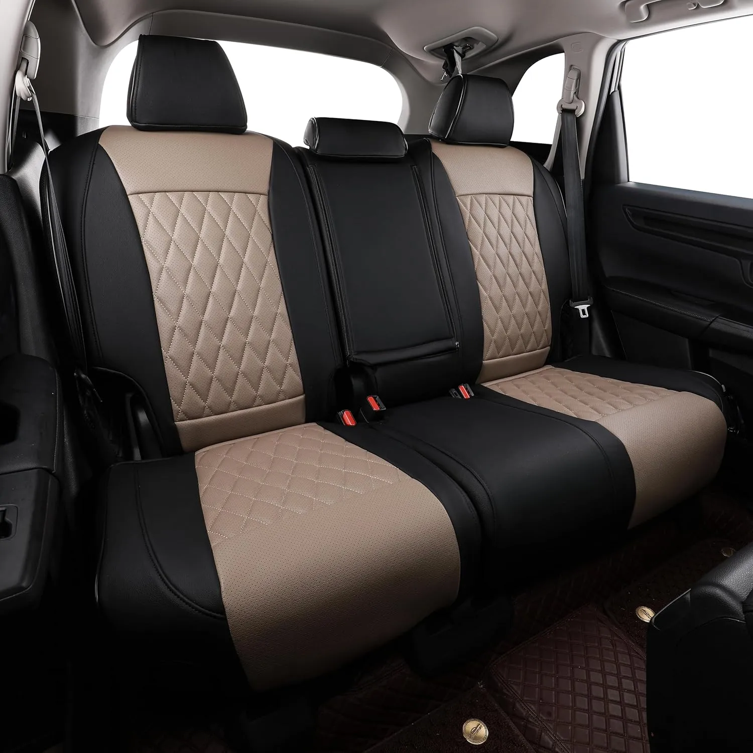 EKR Custom Fit CRV Seat Covers for Select Honda CRV 2017 2018 2019 2020 2021 2022 - Full Set, Leather (Black/Tan)