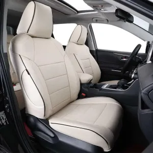 EKR Custom Fit RAV4 Car Seat Covers for Select Toyota RAV4 2019 2020 2021 2022 2023 2024 2025 LE,XLE,XLE Premium,Limited - Full Set,Leather(Beige)
