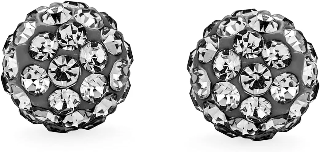Elegant .925 Sterling Silver Round 8MM Glittering Pave Crystal Disco Ball Stud Earrings for Women Teens in Many Colors