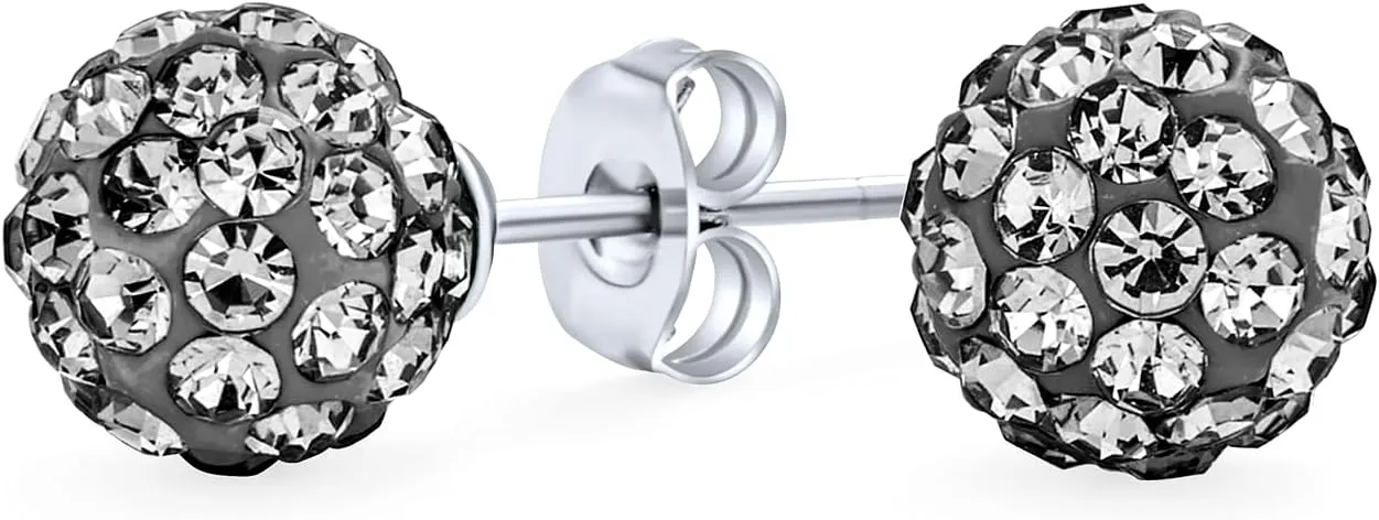 Elegant .925 Sterling Silver Round 8MM Glittering Pave Crystal Disco Ball Stud Earrings for Women Teens in Many Colors