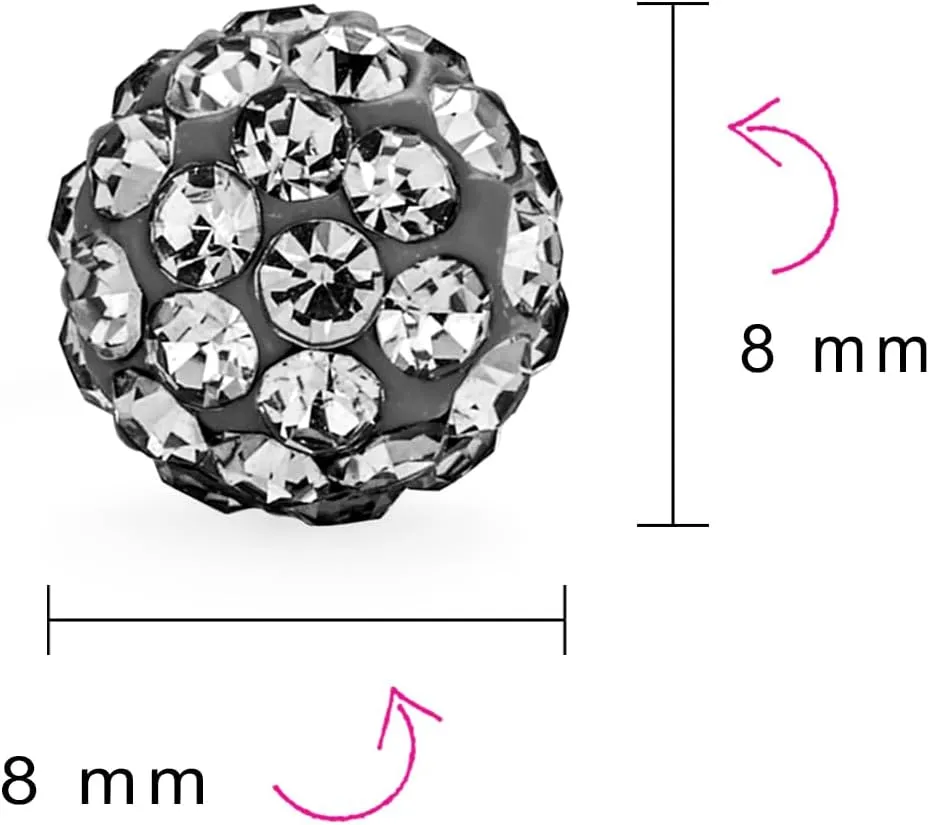Elegant .925 Sterling Silver Round 8MM Glittering Pave Crystal Disco Ball Stud Earrings for Women Teens in Many Colors