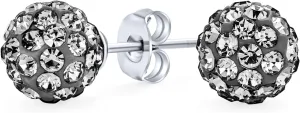 Elegant .925 Sterling Silver Round 8MM Glittering Pave Crystal Disco Ball Stud Earrings for Women Teens in Many Colors