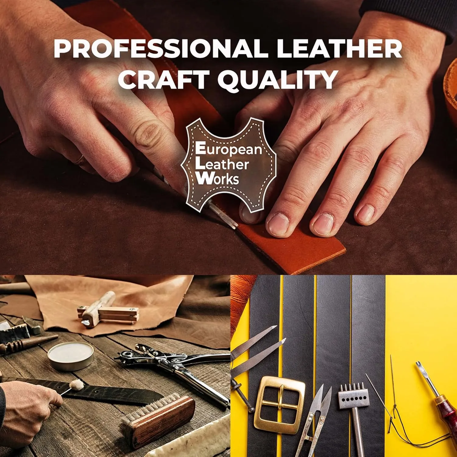 ELW 9-10 oz (3.6-4mm) Latigo Leather Belt Grade Straps & Strips | Size: 1.5"x84" (3.8x213cm) | Cognac | Full Grain Cowhide, Heavy Duty Holsters, Sheathes, Harness, Saddle, Guitar Straps, DIY Crafts