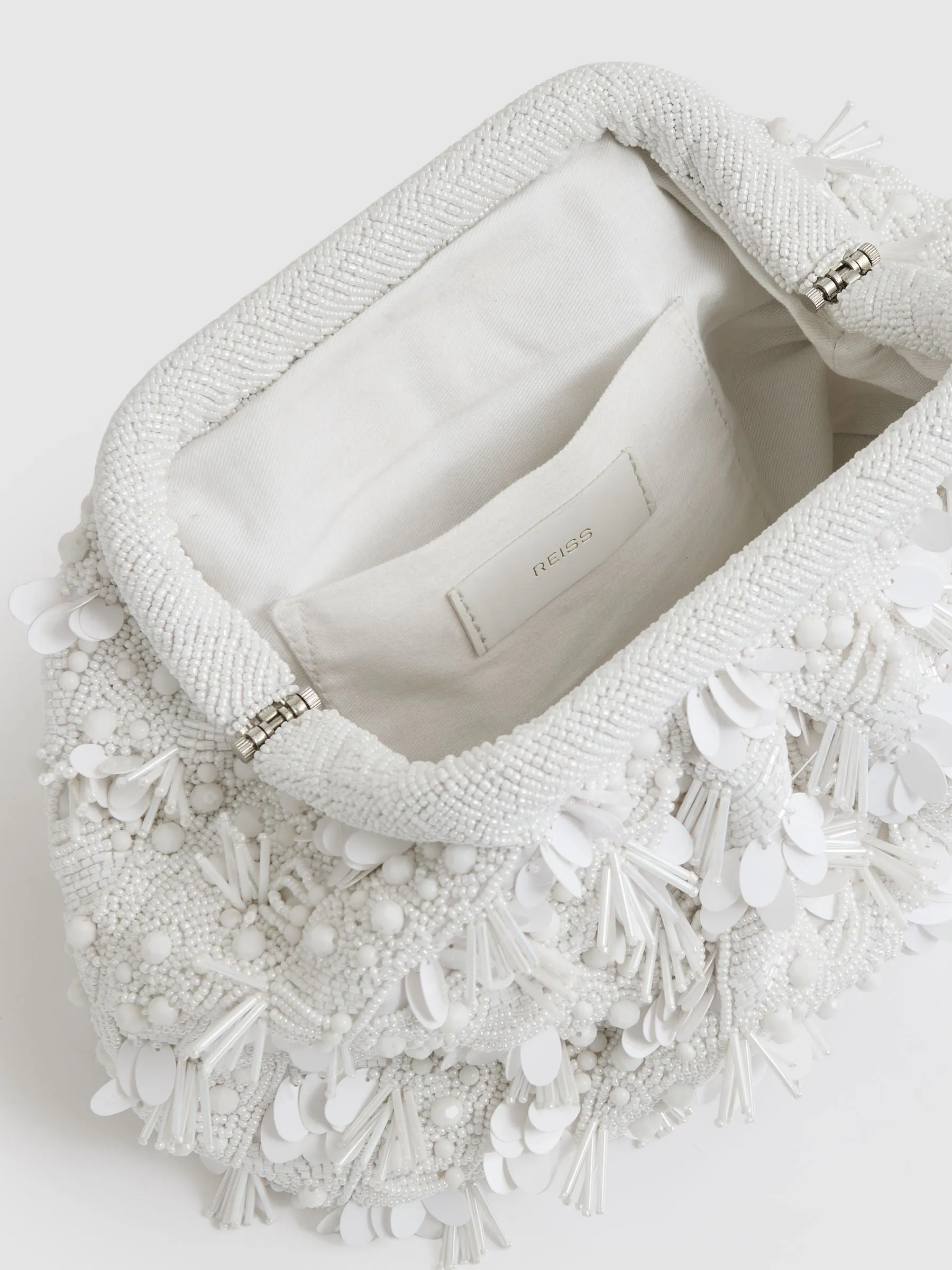 Embellished Clutch Bag in White