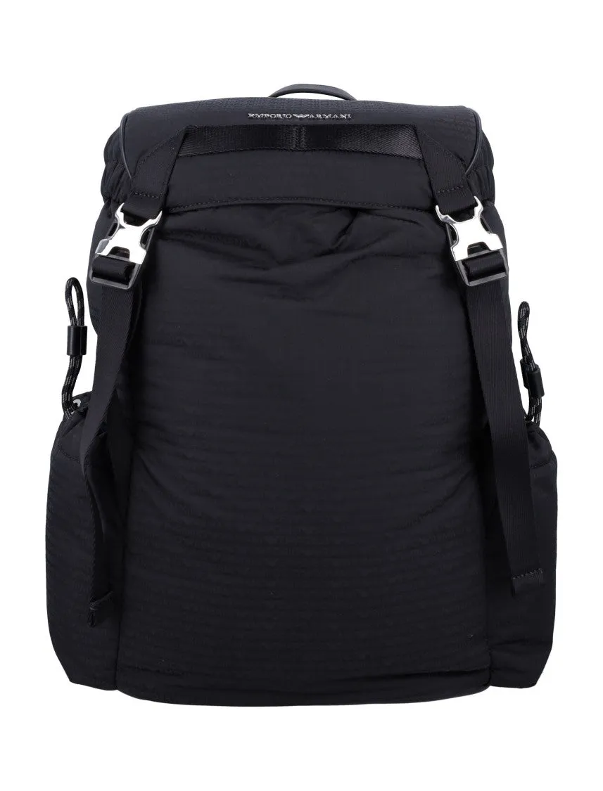 Embossed Logo Black Nylon Backpack
